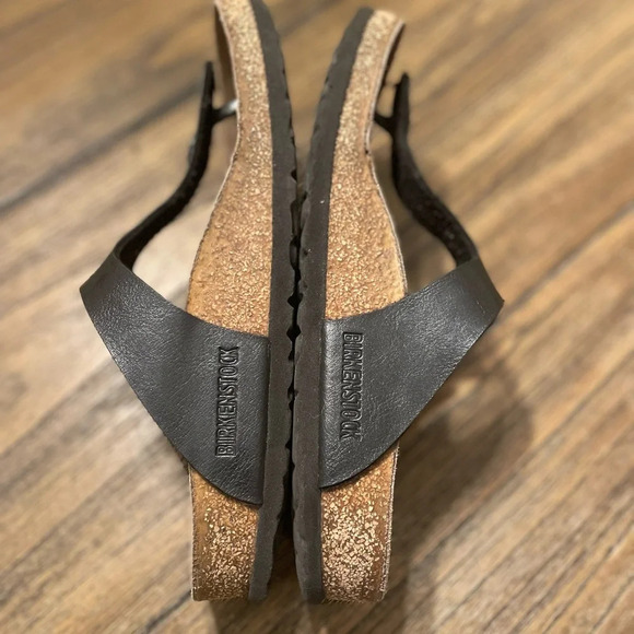 Birkenstock Gizeh Women’s Black Birko Flor T Strap Sandals Size 38 US 7 Hippie - Picture 10 of 12